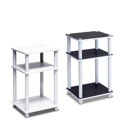 Furinno Just 3-Tier No Tools Tube End Table- White with White Tube- 22.8 x 13.4 x 11.5 in Set of 2, 2PK 2-11087